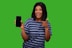 A happy customer using the lumo app on their smartphone.