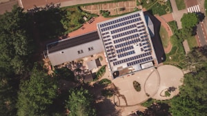 An aerial view of a solar energy project completed for a government initiative.