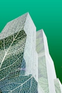 Cityscape with smart technology overlays in calm green and gold tones