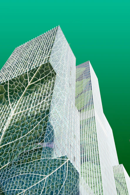 Minimalist illustration of São Paulo skyline with deep forest green and off-white tones