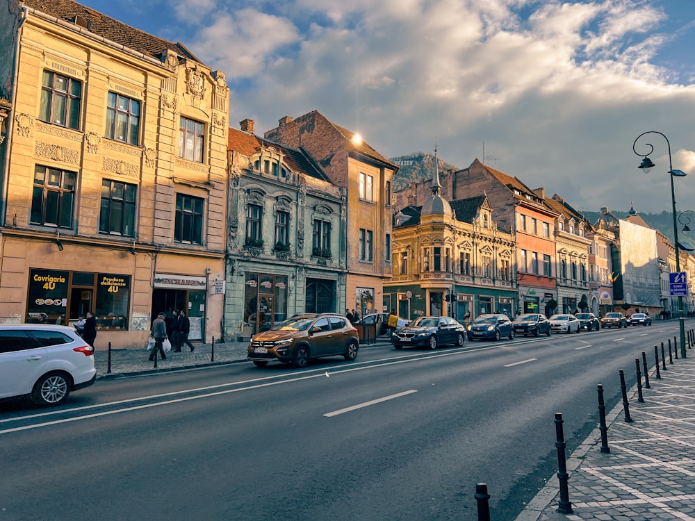 a row of buildings on a city street