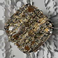 Highly abstract, intricate compass design illuminated with subtle platinum gold highlights on a charcoal background.