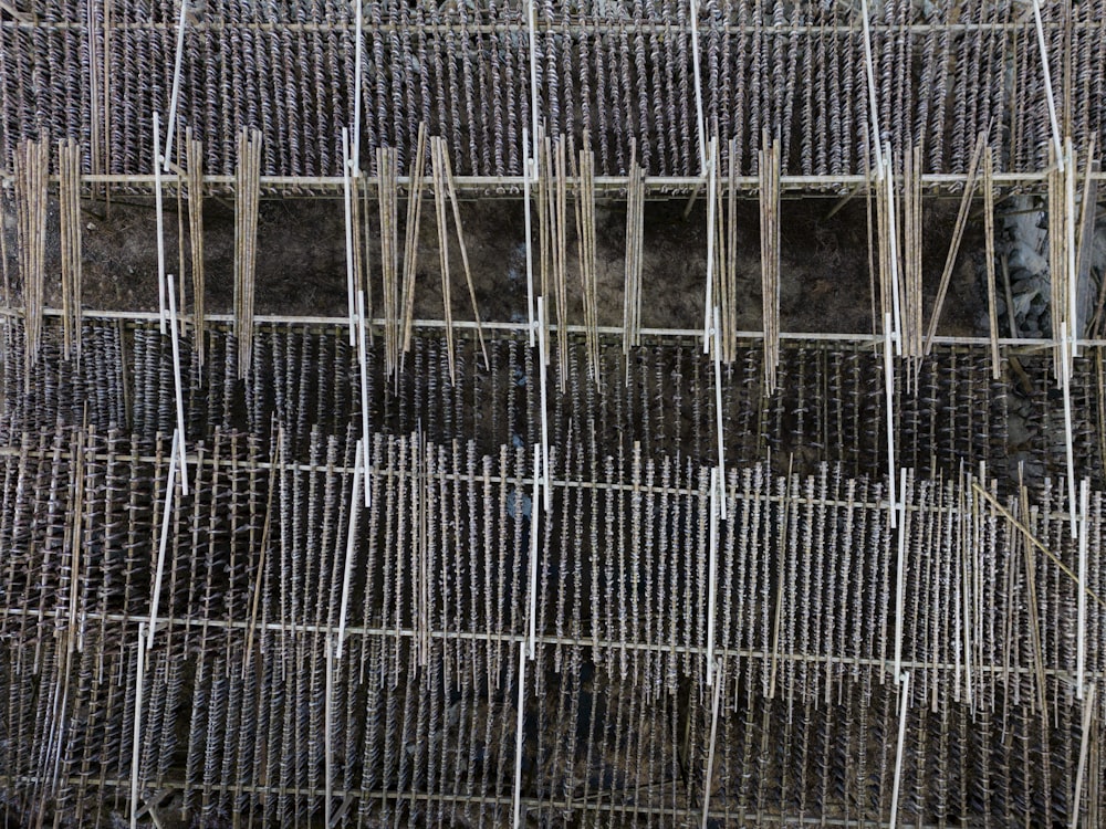 a close up of a fence made of bamboo sticks