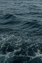 Dark ocean waves with visible frothy white seafoam. The water appears restless and slightly choppy, showcasing the natural textures and movements of the ocean.