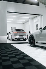 Close-up of a sleek, glossy epoxy garage floor in a modern Toronto home