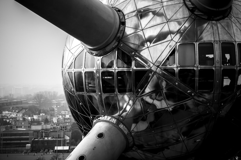 a black and white photo of a large propeller