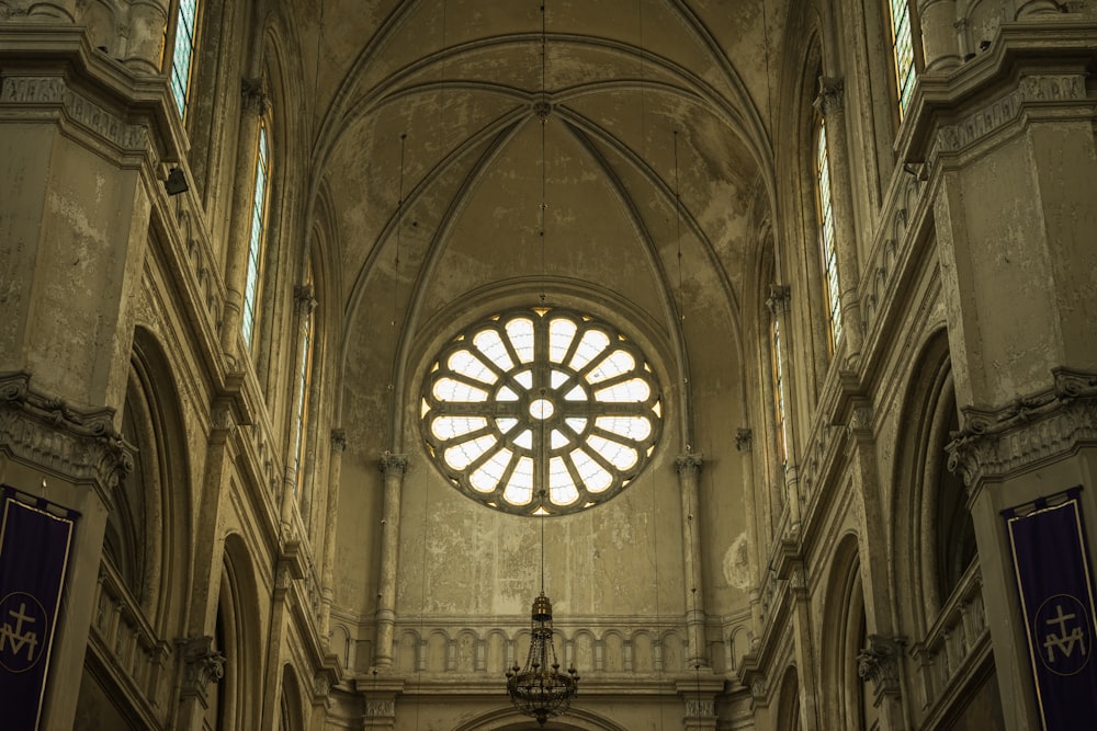 a large cathedral with a big round window