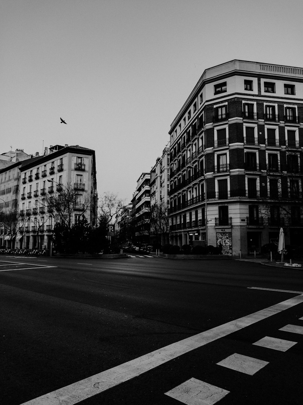 街の通りの白黒写真