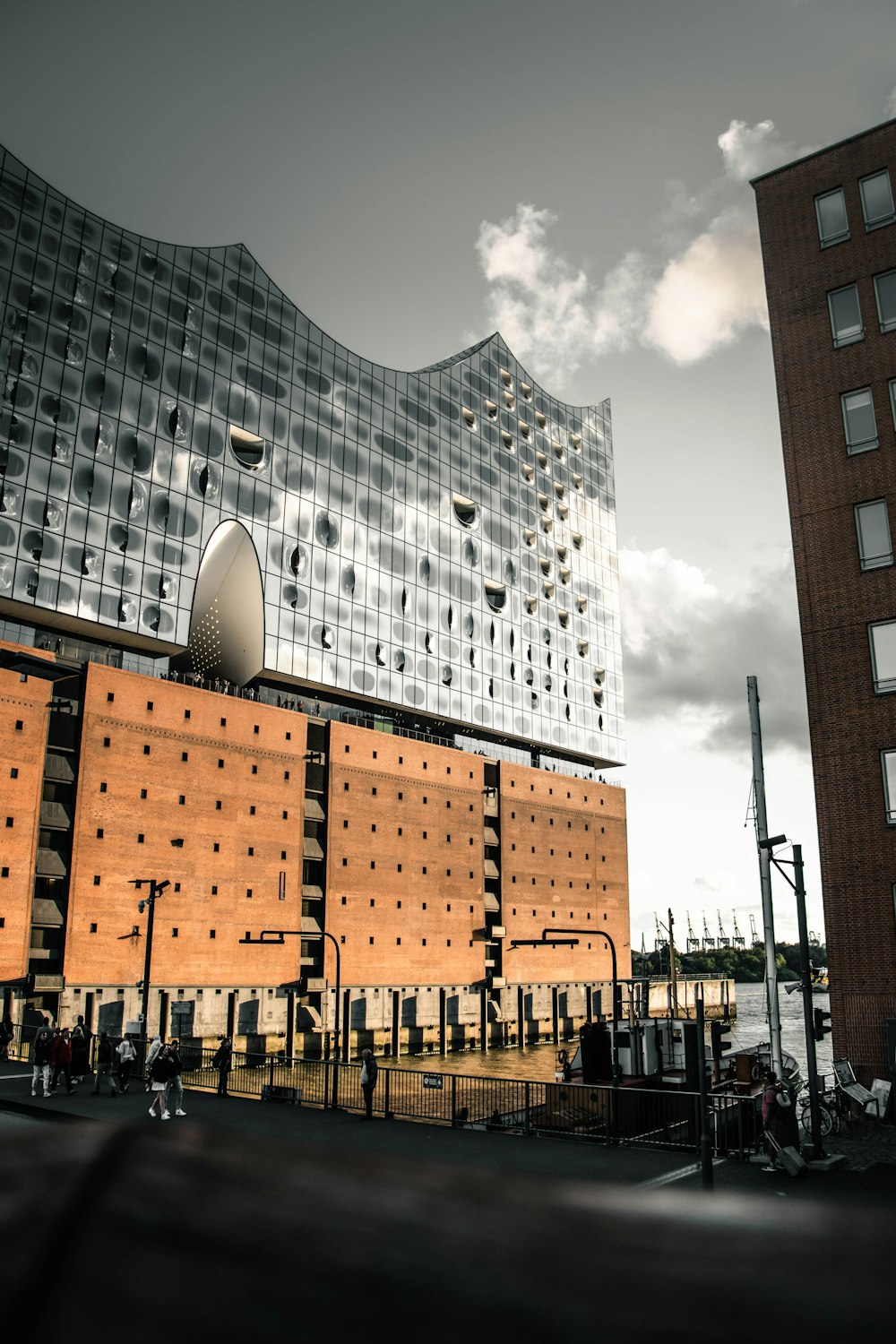 a tall building with a very large window on top of it