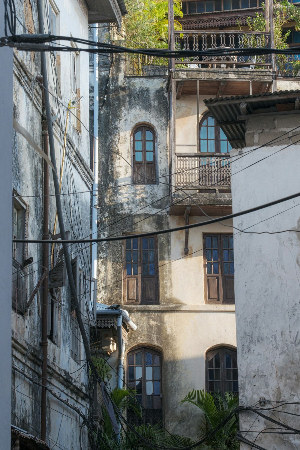 an old building with a balcony and balconies