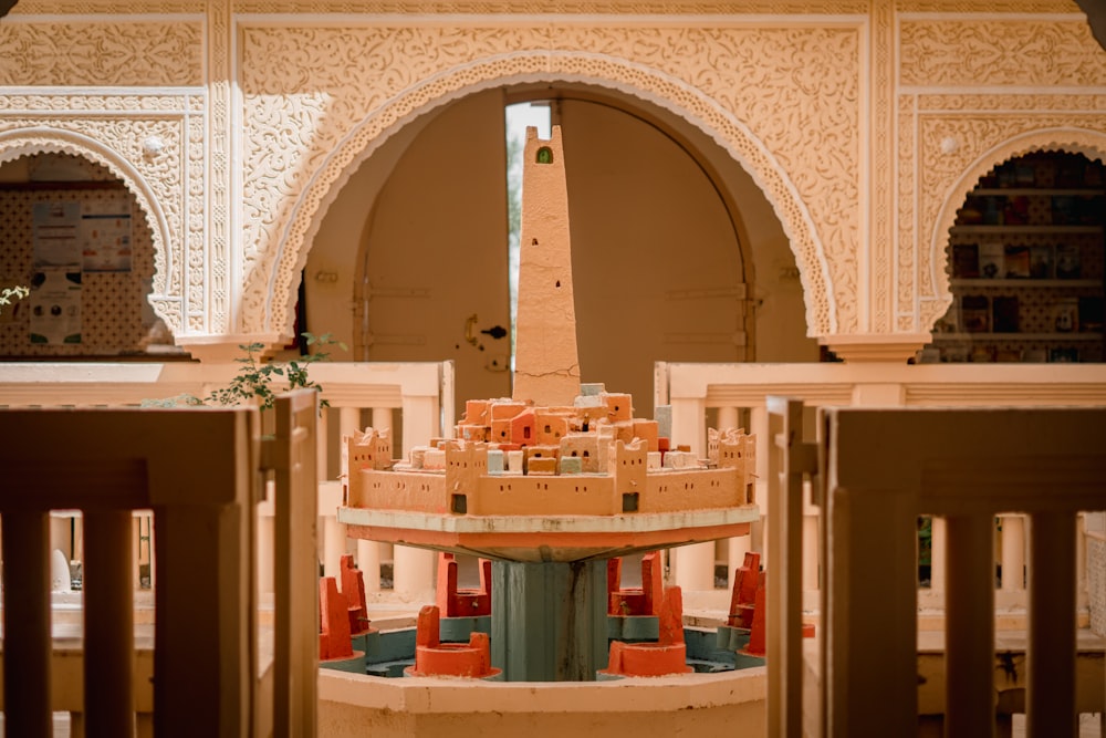 a model of the obelisk in the middle of a building