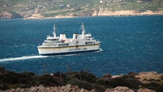 a large white and yellow boat on a body of water