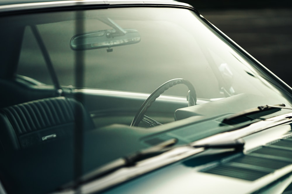 a close up of a car with a steering wheel