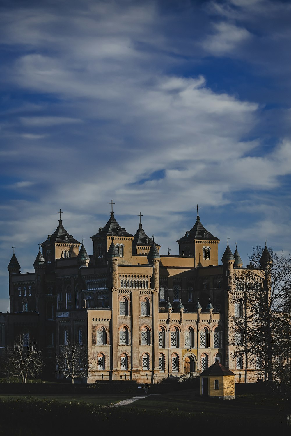 a large building with a clock on the front of it