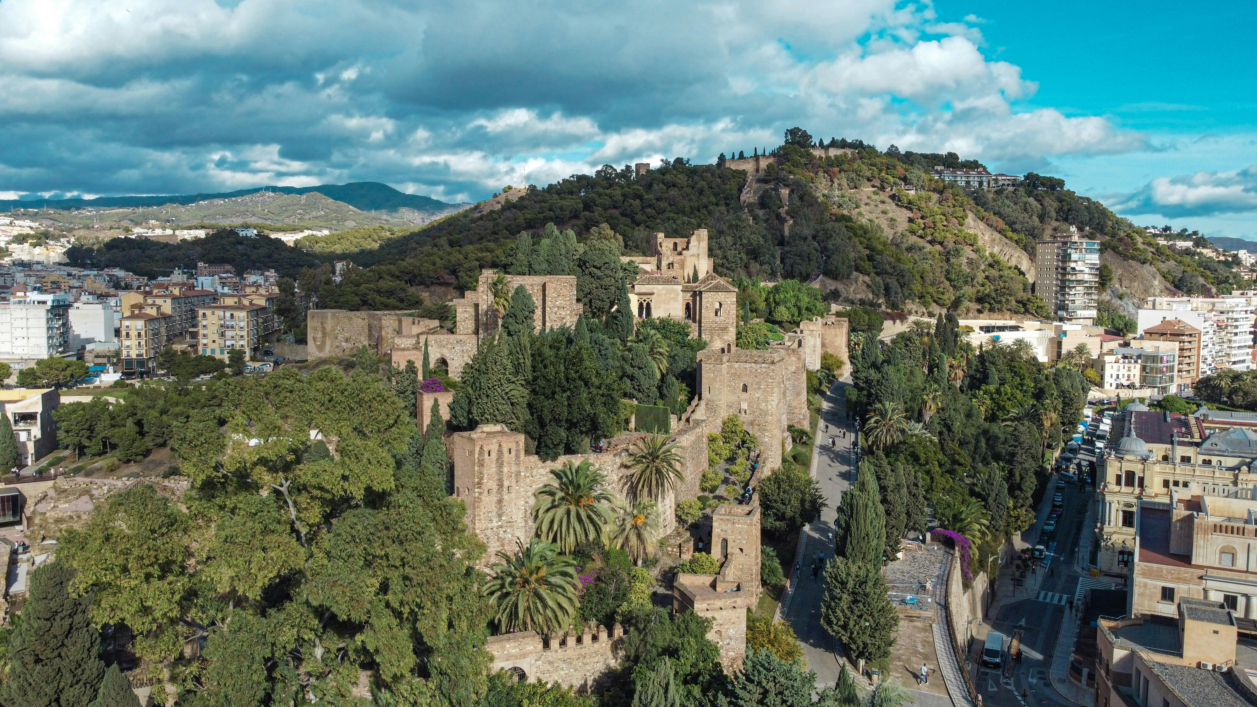 a city with a mountain in the background