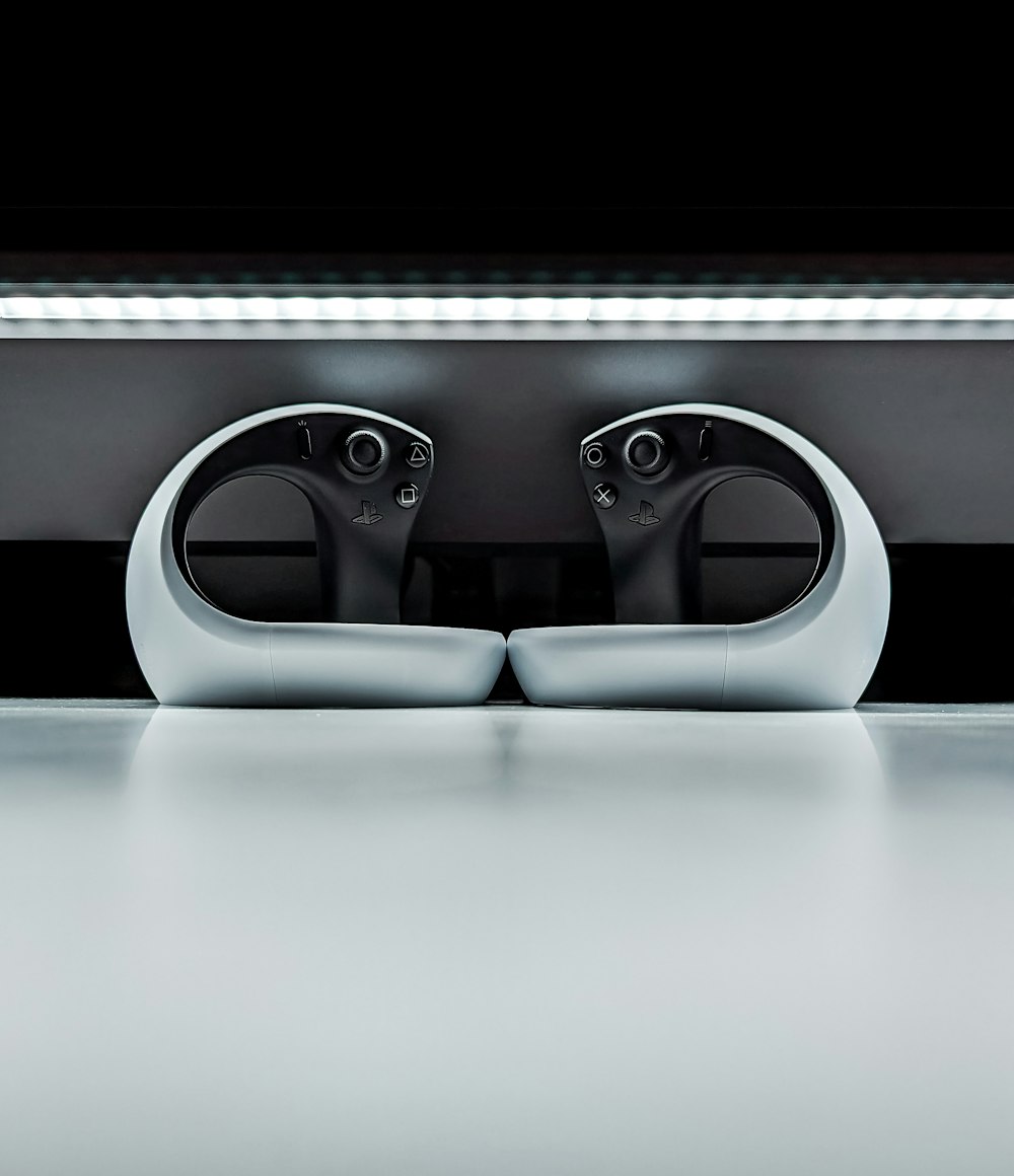 a close up of a pair of speakers on a table