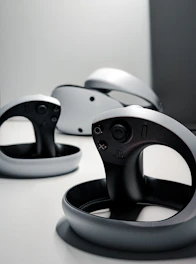A lineup of sim racing rims compatible with Moza ES and ESX wheelbases displayed on a wooden table.