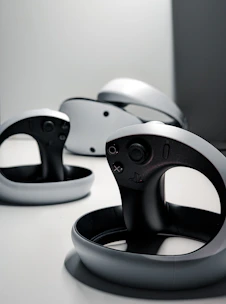 A lineup of sim racing rims compatible with Moza ES and ESX wheelbases displayed on a wooden table.