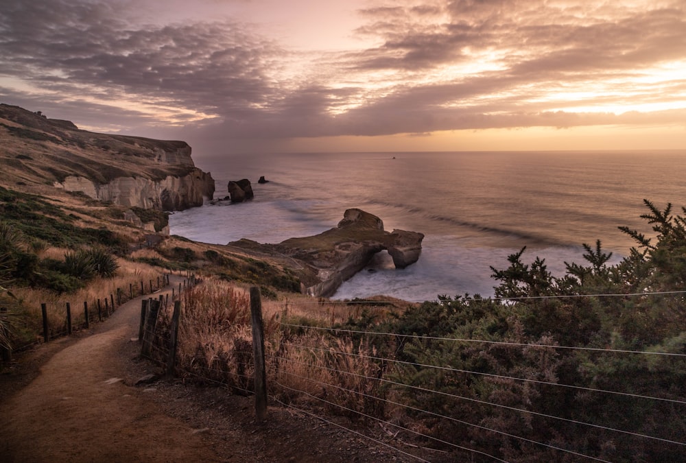 a view of the ocean from the top of a hill