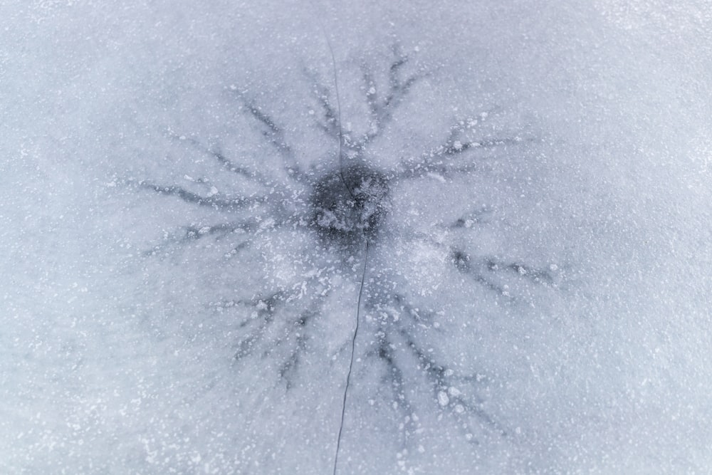 a view of a snow covered tree from above