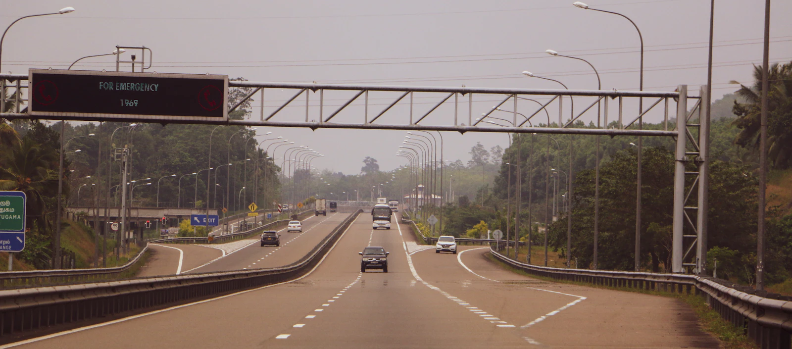 Cars on a divided expressway in Sri Lanka