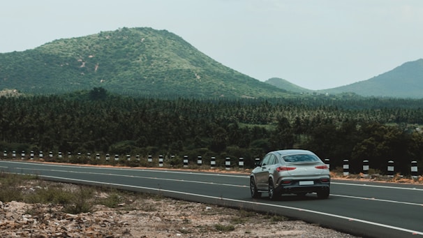 A Silgensptar vehicle driving through a lush green countryside road.