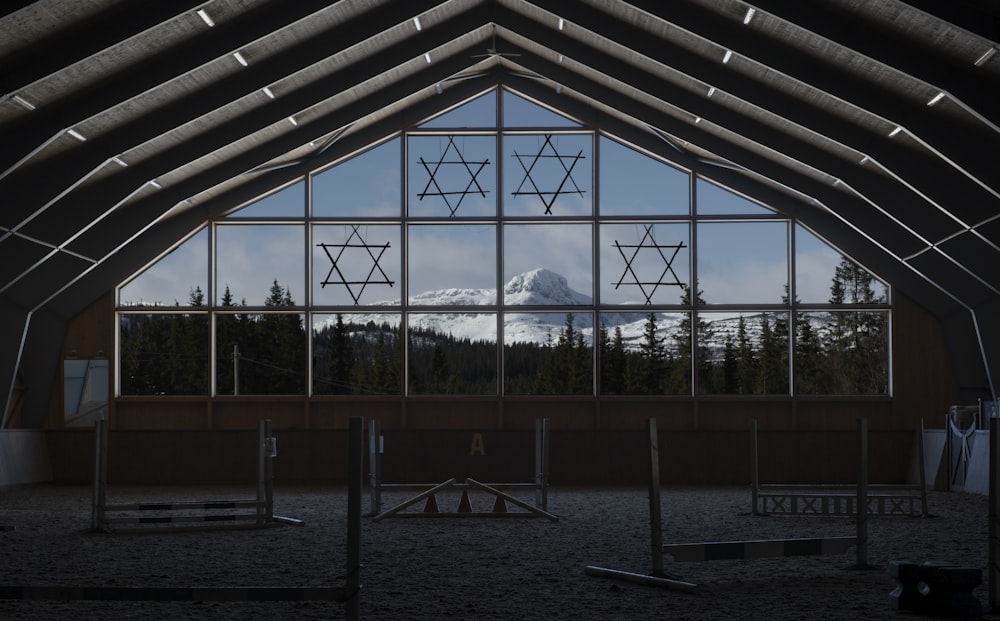 a view of a mountain through a window