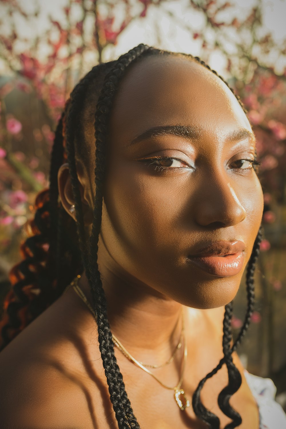 a close up of a person with braids