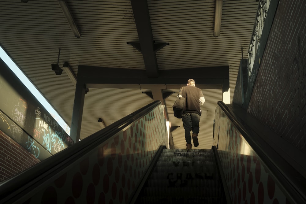 a man walking down a flight of stairs