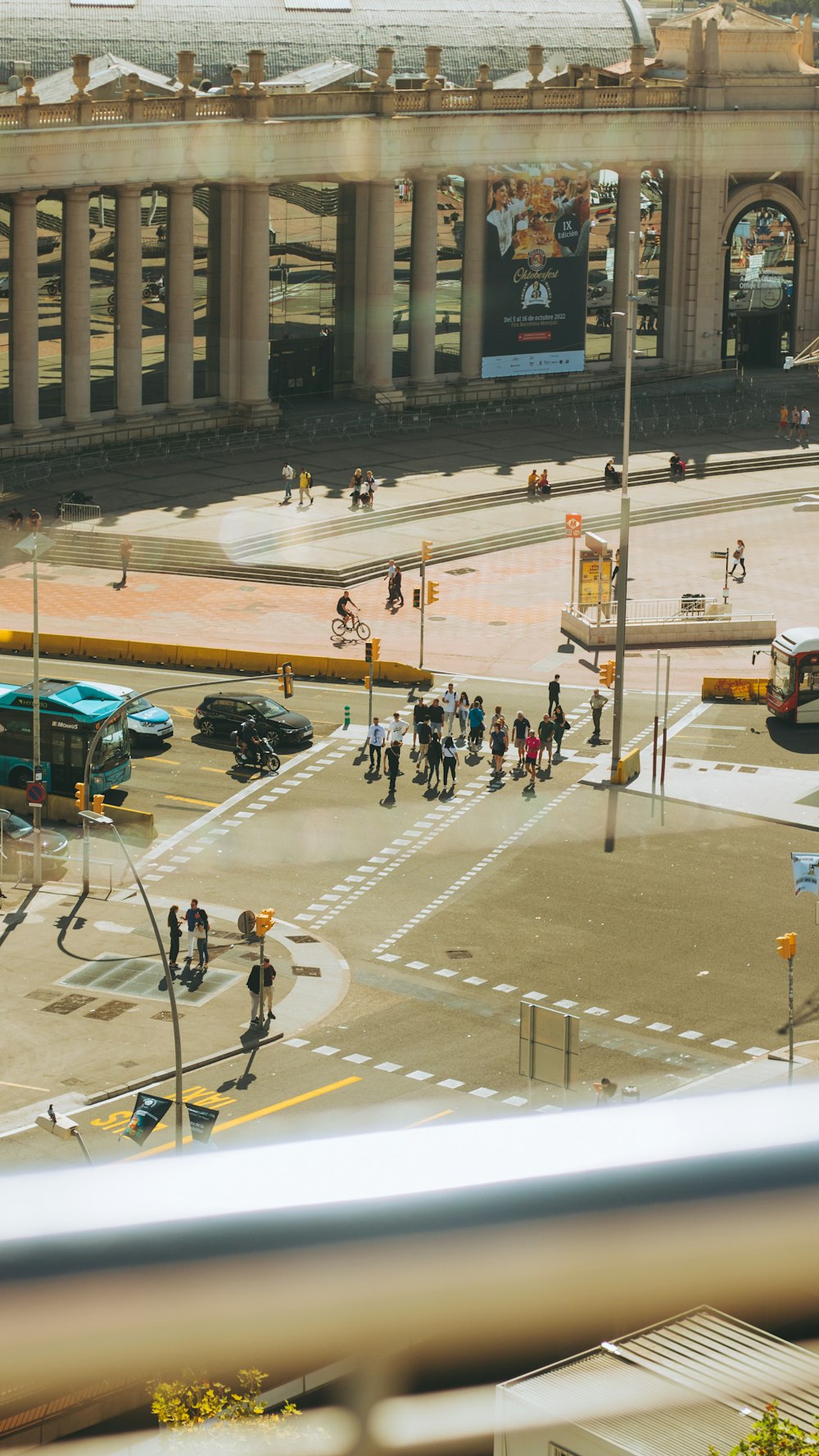 a view of a busy city intersection from a window