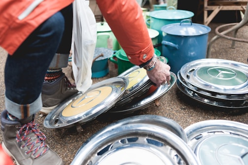 A team member inspecting second-hand goods.