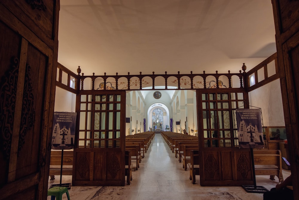 a view of a church through an open door