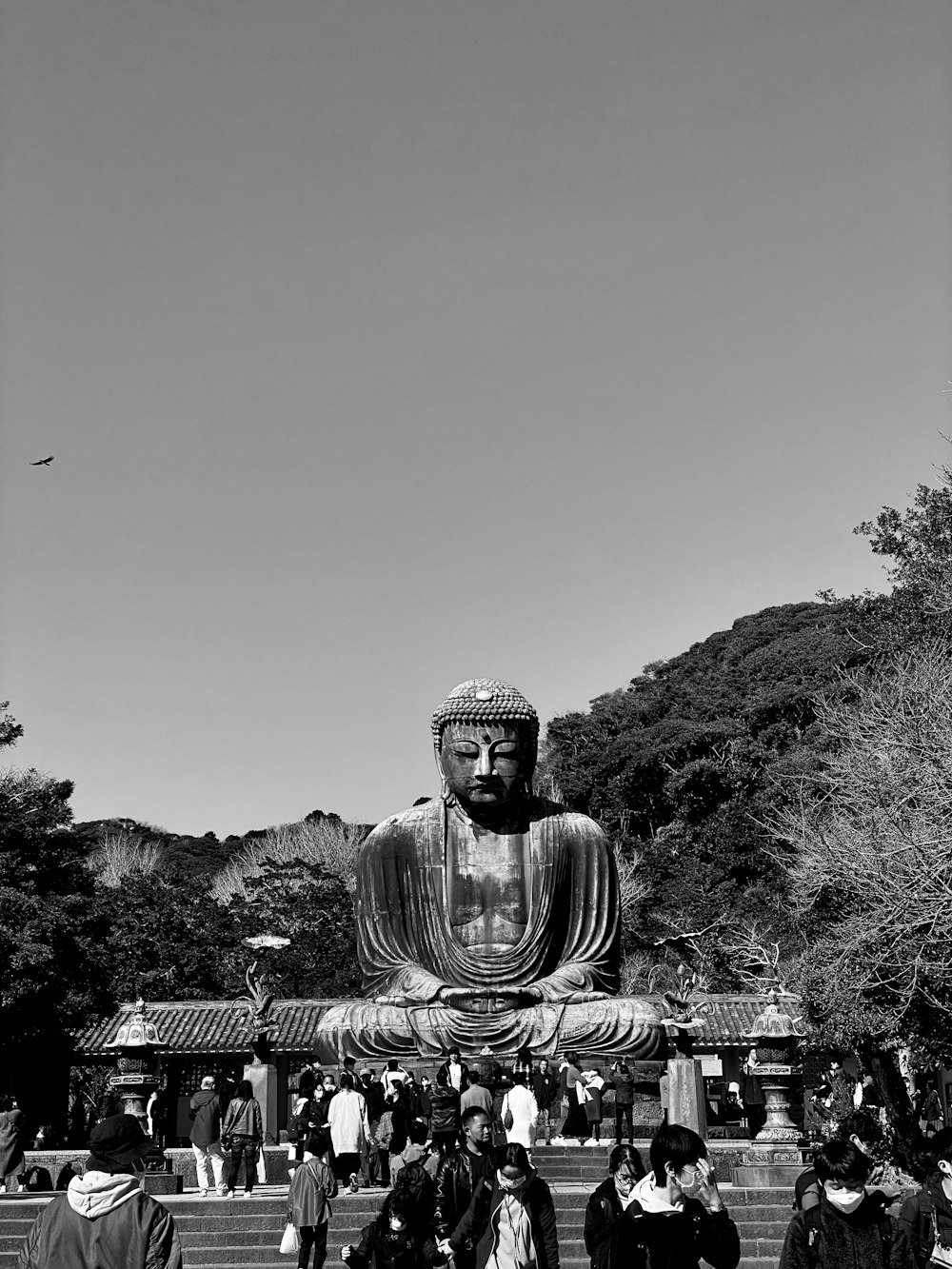 a large buddha statue sitting in the middle of a park