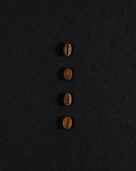 three coffee beans lined up in a row