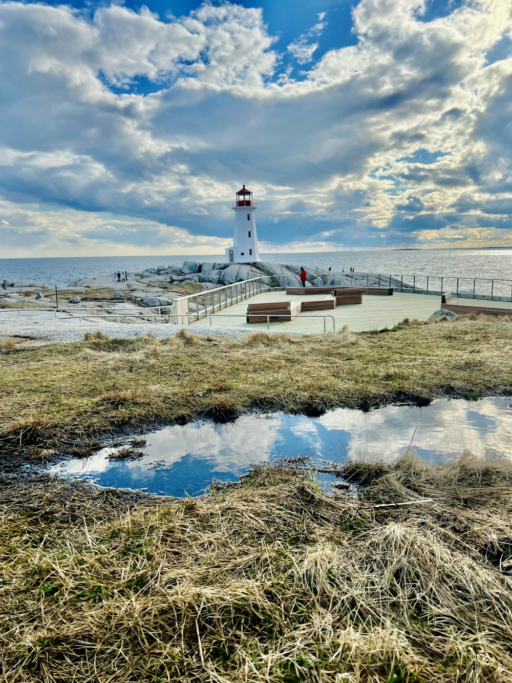 a lighthouse on the shore of a body of water