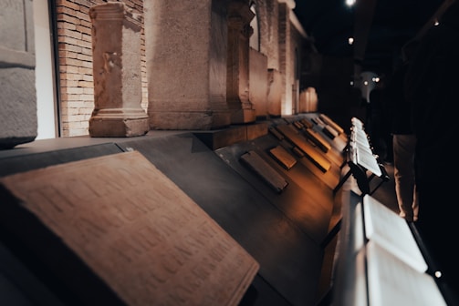 A serene museum interior displaying ancient relics.