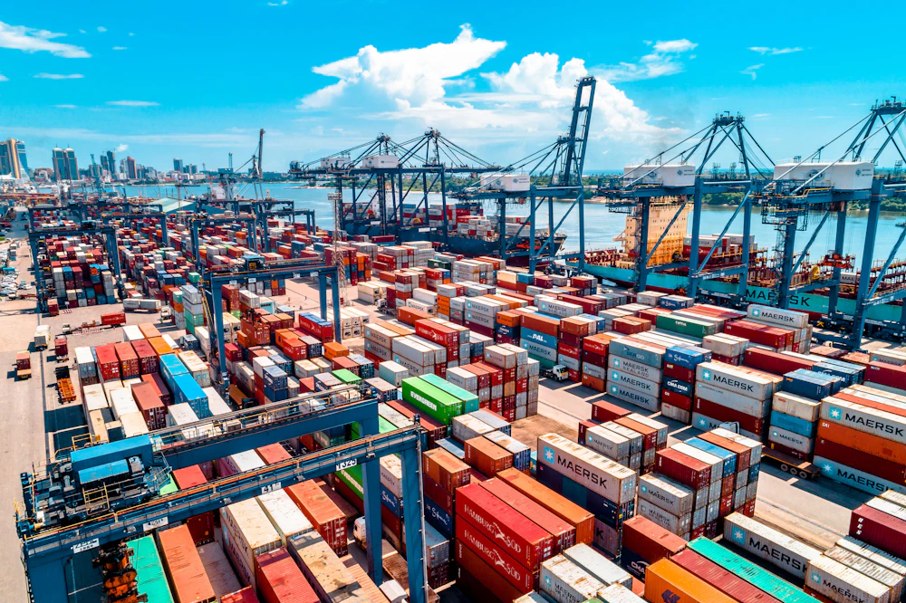 Stacked shipping containers