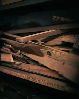 a pile of wood sitting on top of a table