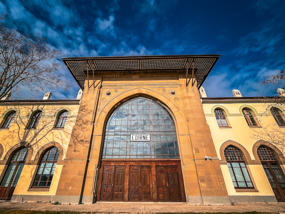 a large building with a large wooden door