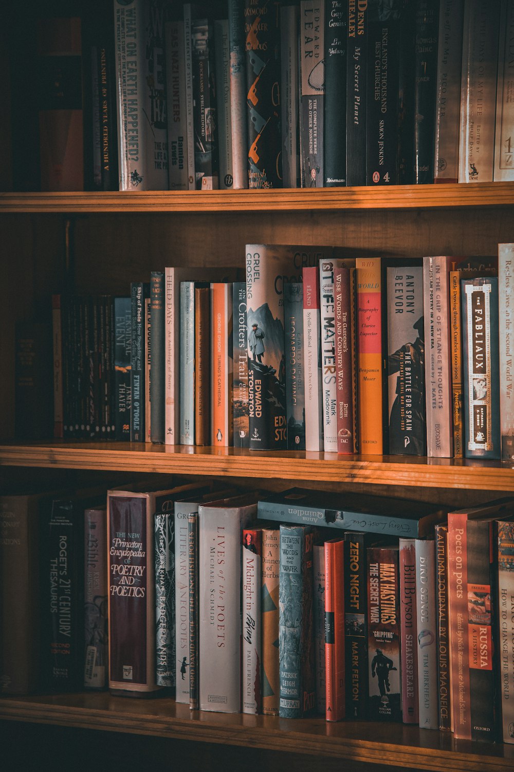 a book shelf filled with lots of books