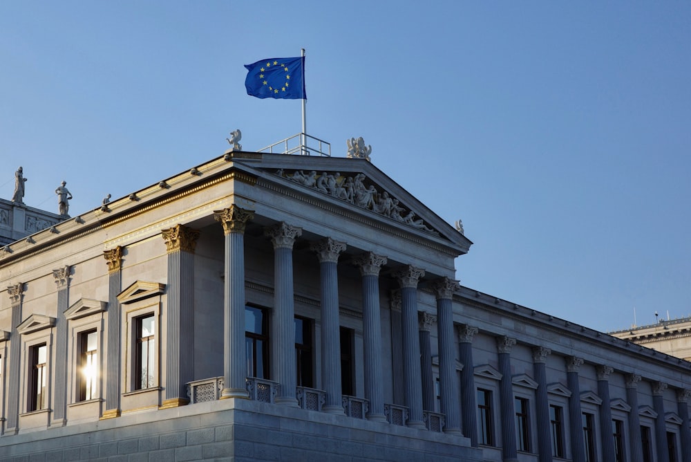 a building with a flag on top of it