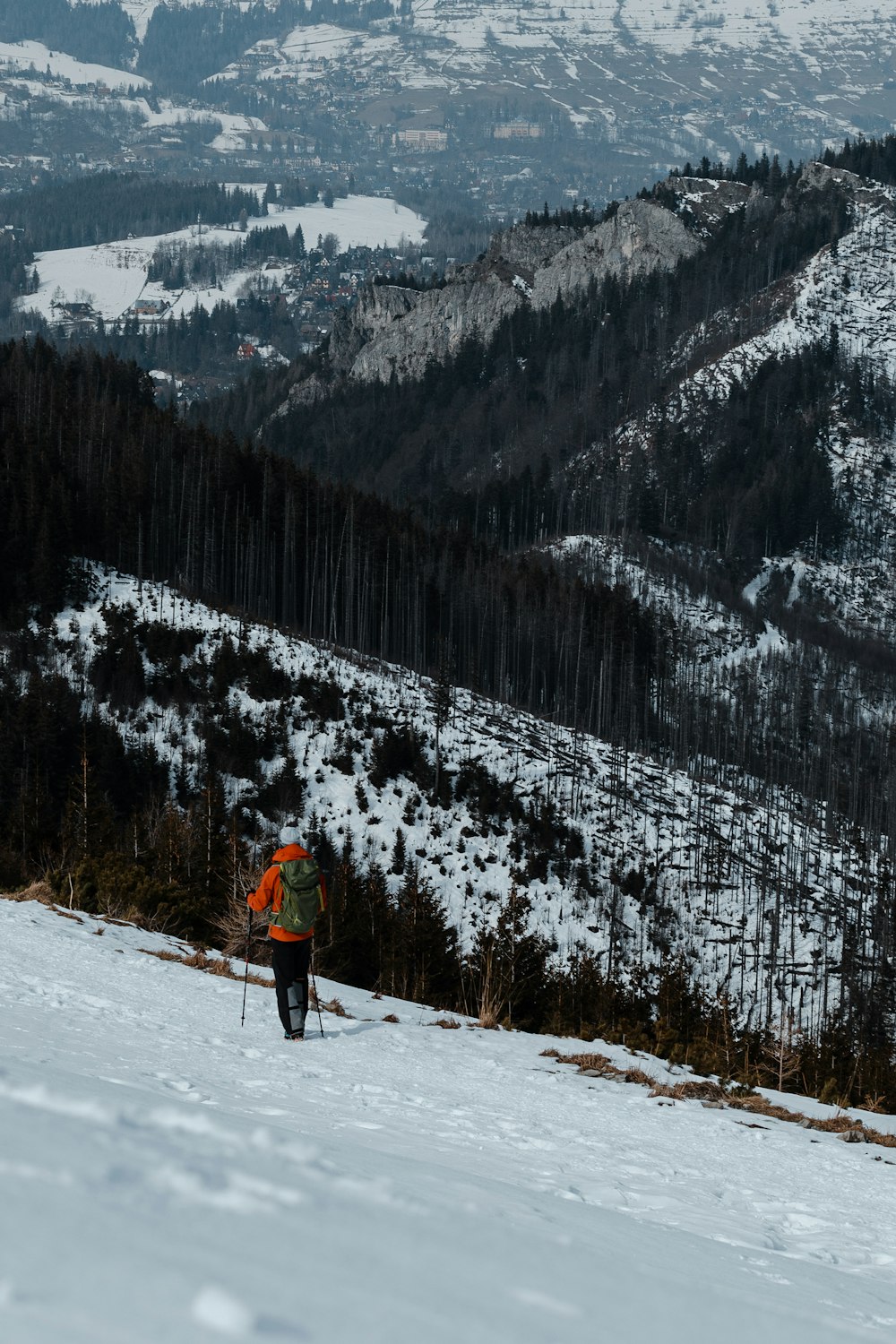 a person on skis on a snowy slope