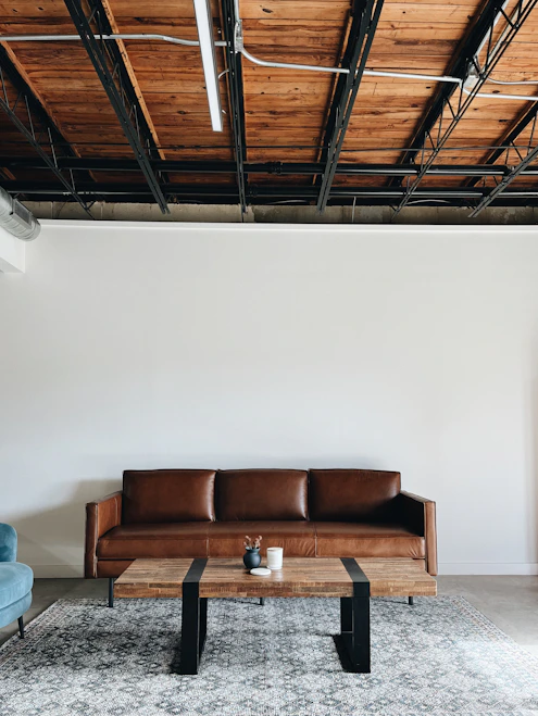 a living room with a couch and a coffee table