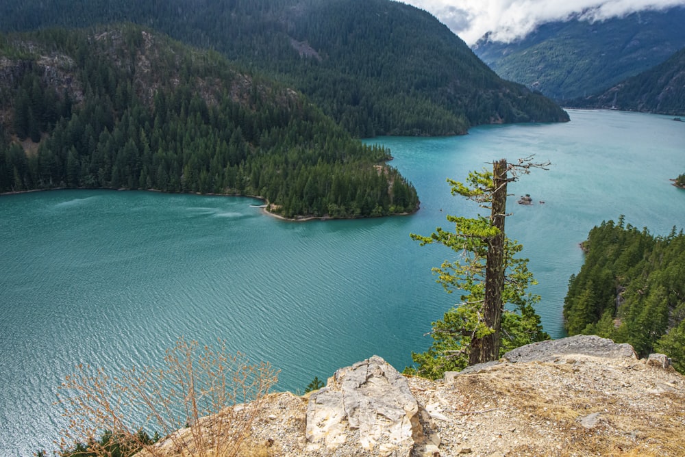 a large body of water surrounded by mountains