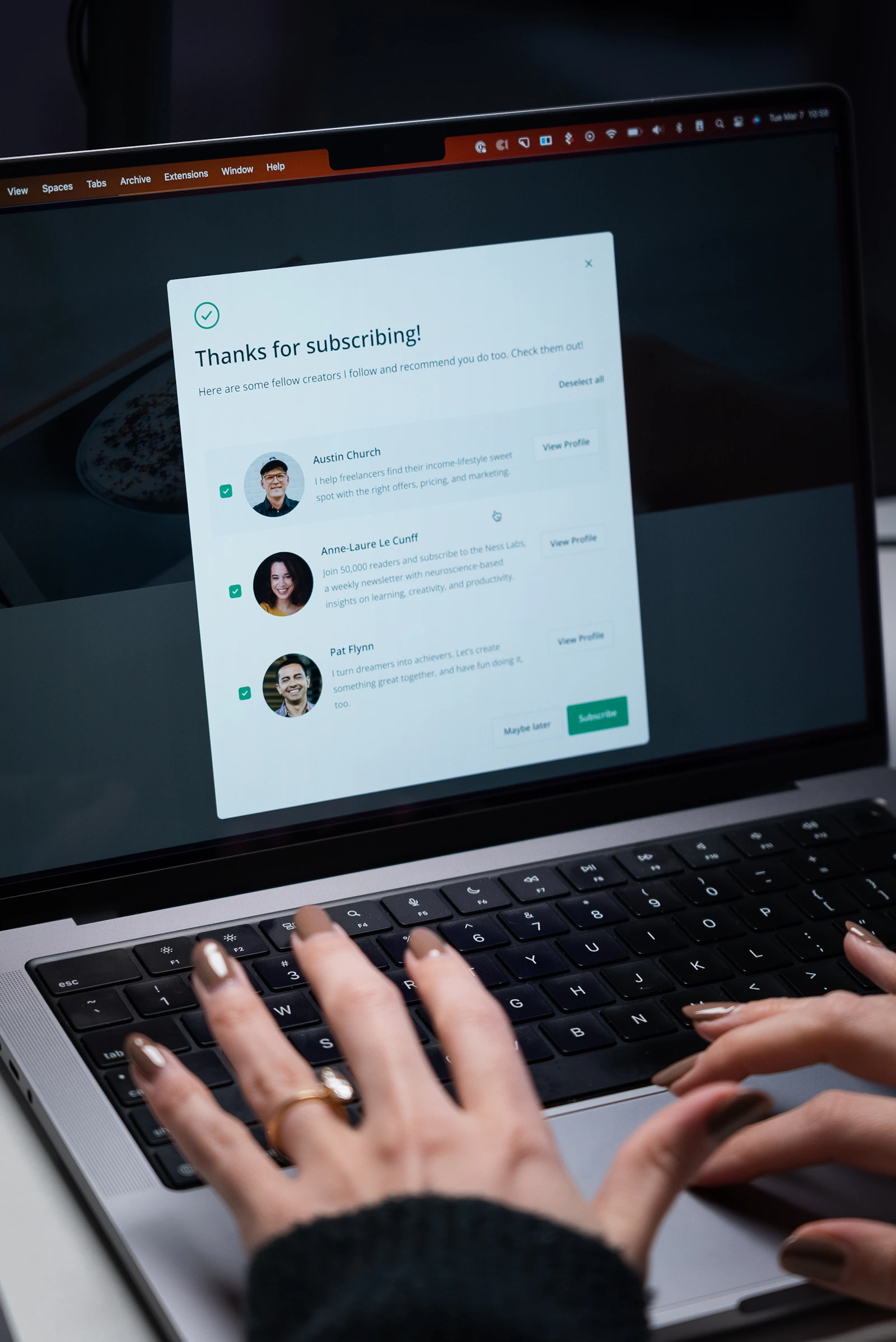 Laptop displaying a newsletter subscription screen representing affiliate email list building