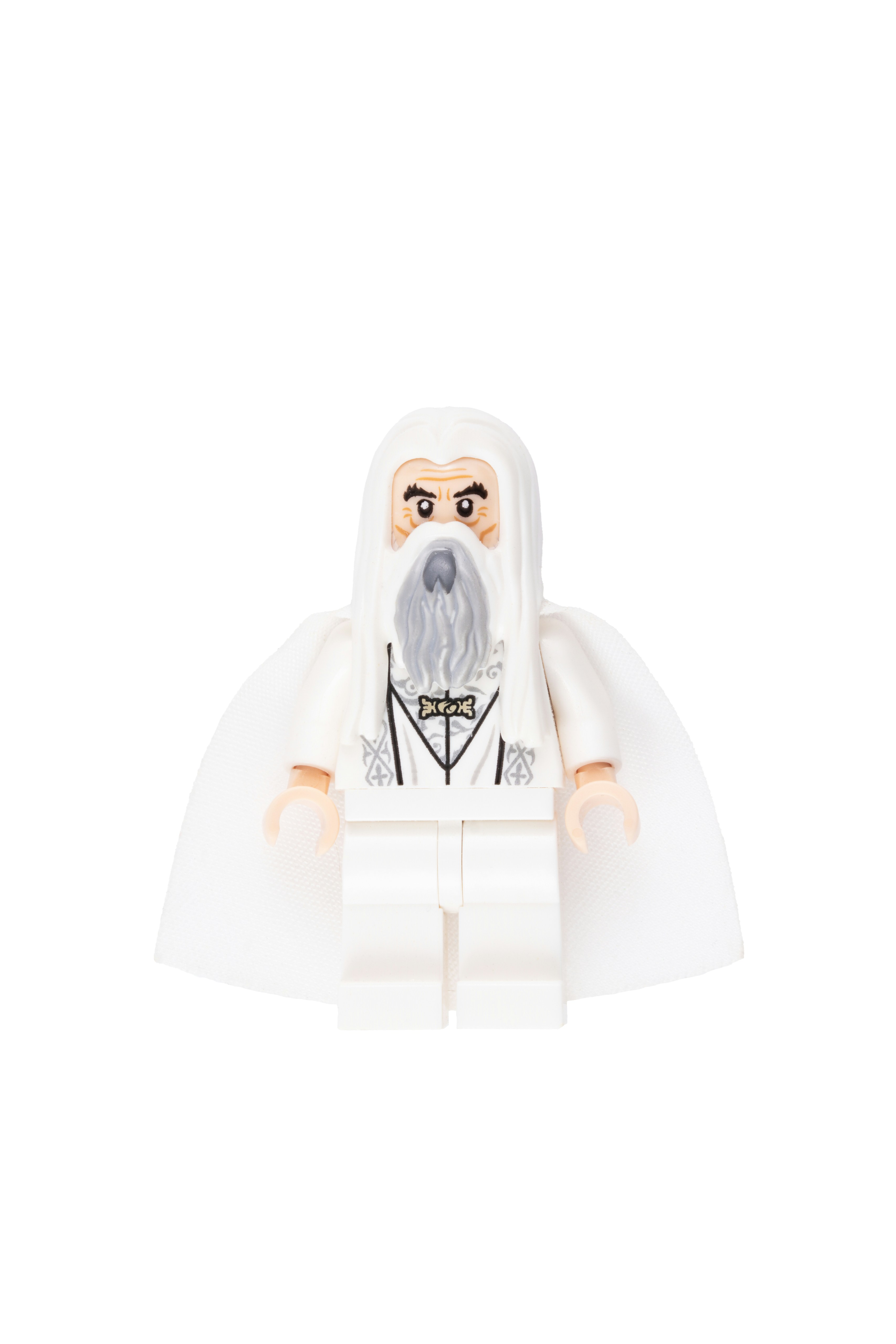 Una figura di Lego bianco con barba e baffi