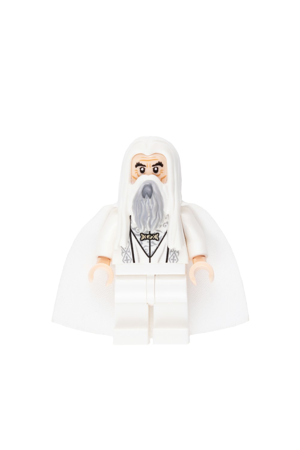 a white lego figure with a beard and mustache