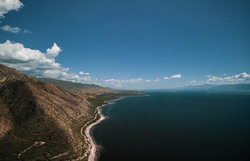 an aerial view of a large body of water