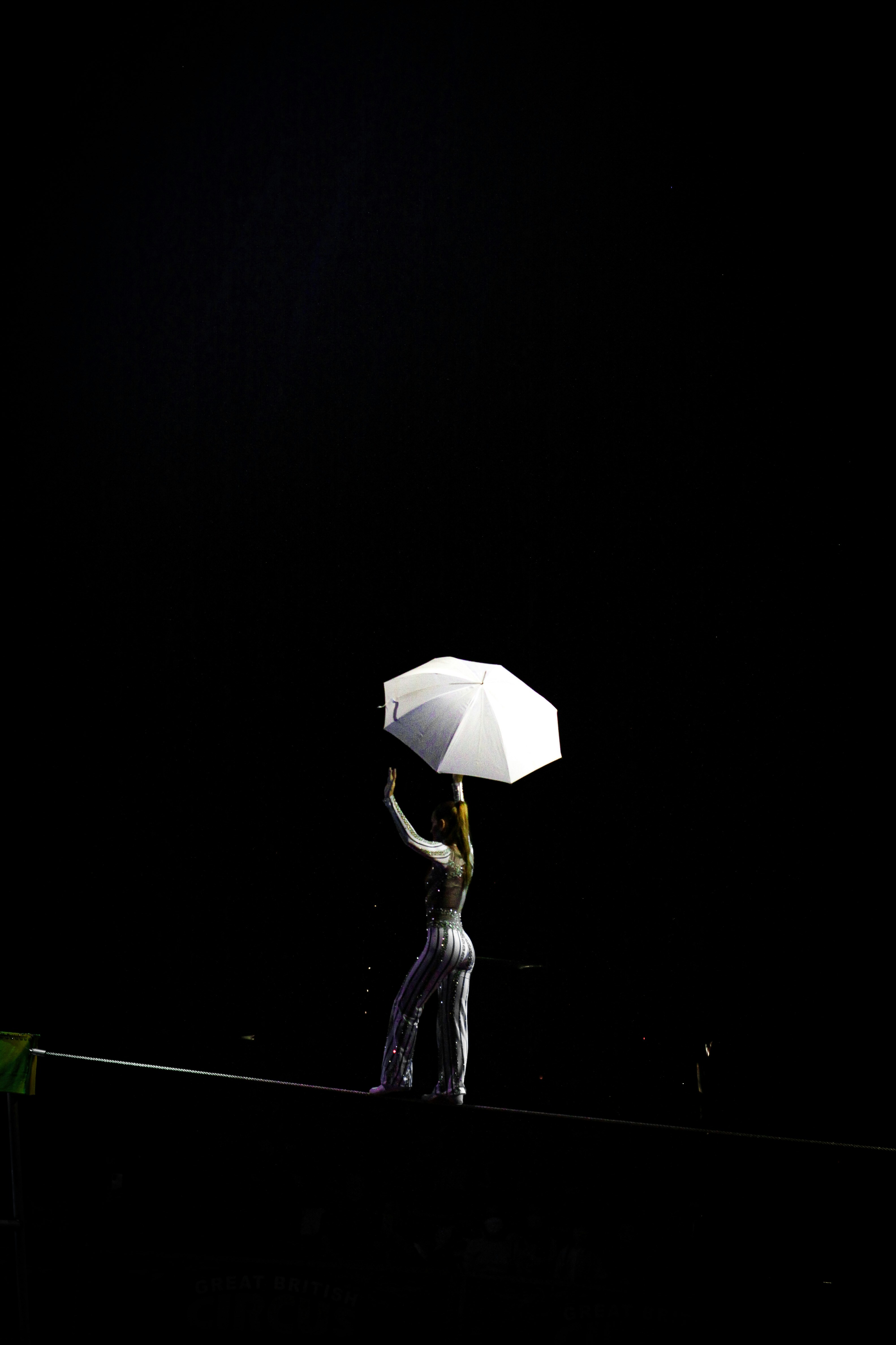 a person holding an umbrella in the dark