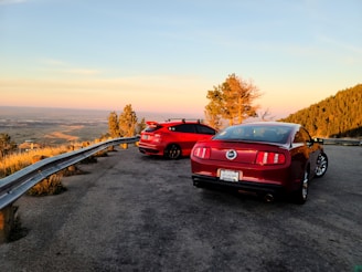 A group of cars parked at a scenic overlook.